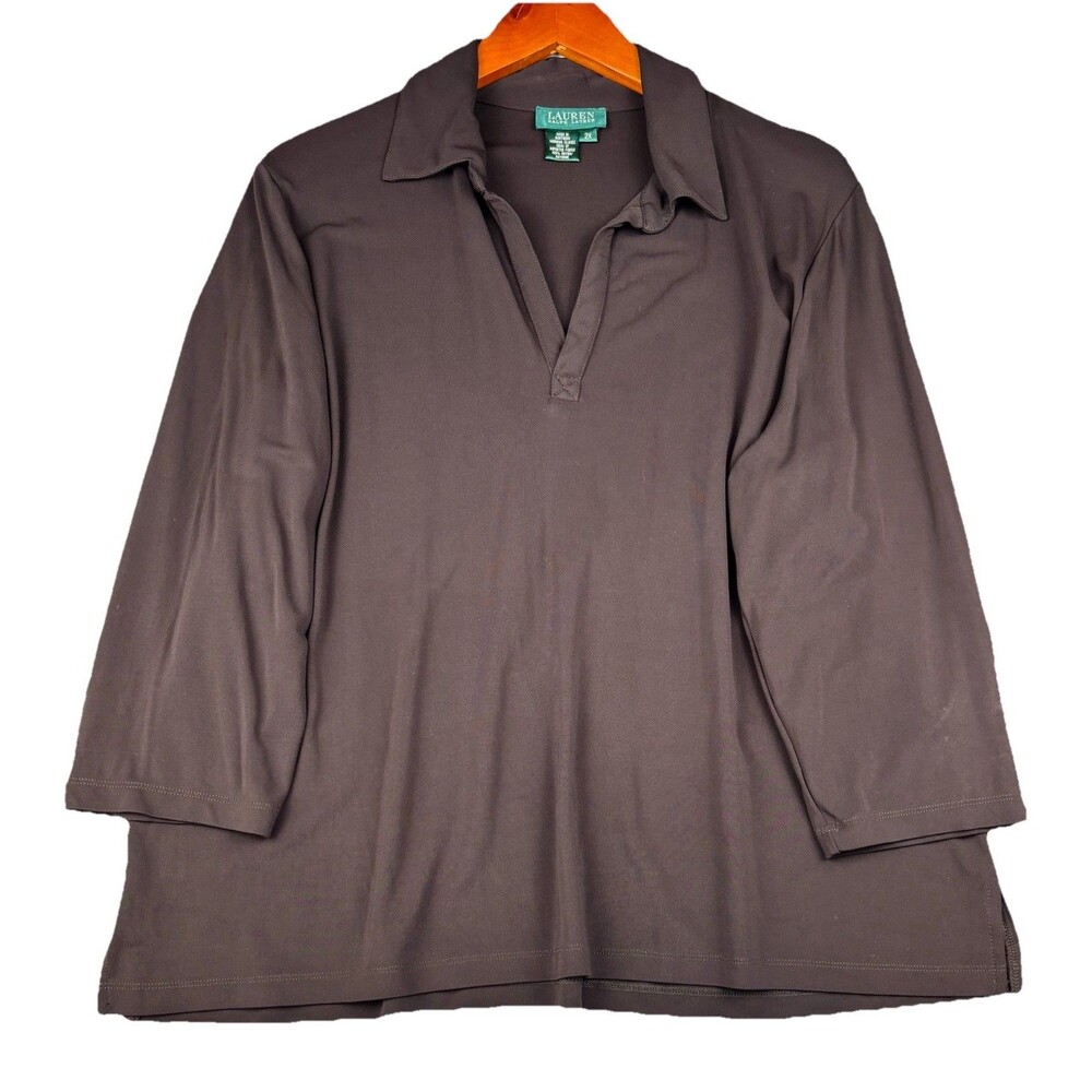 VTG Womens Office Siren Lauren RL Top Brown V Neck Size 2X